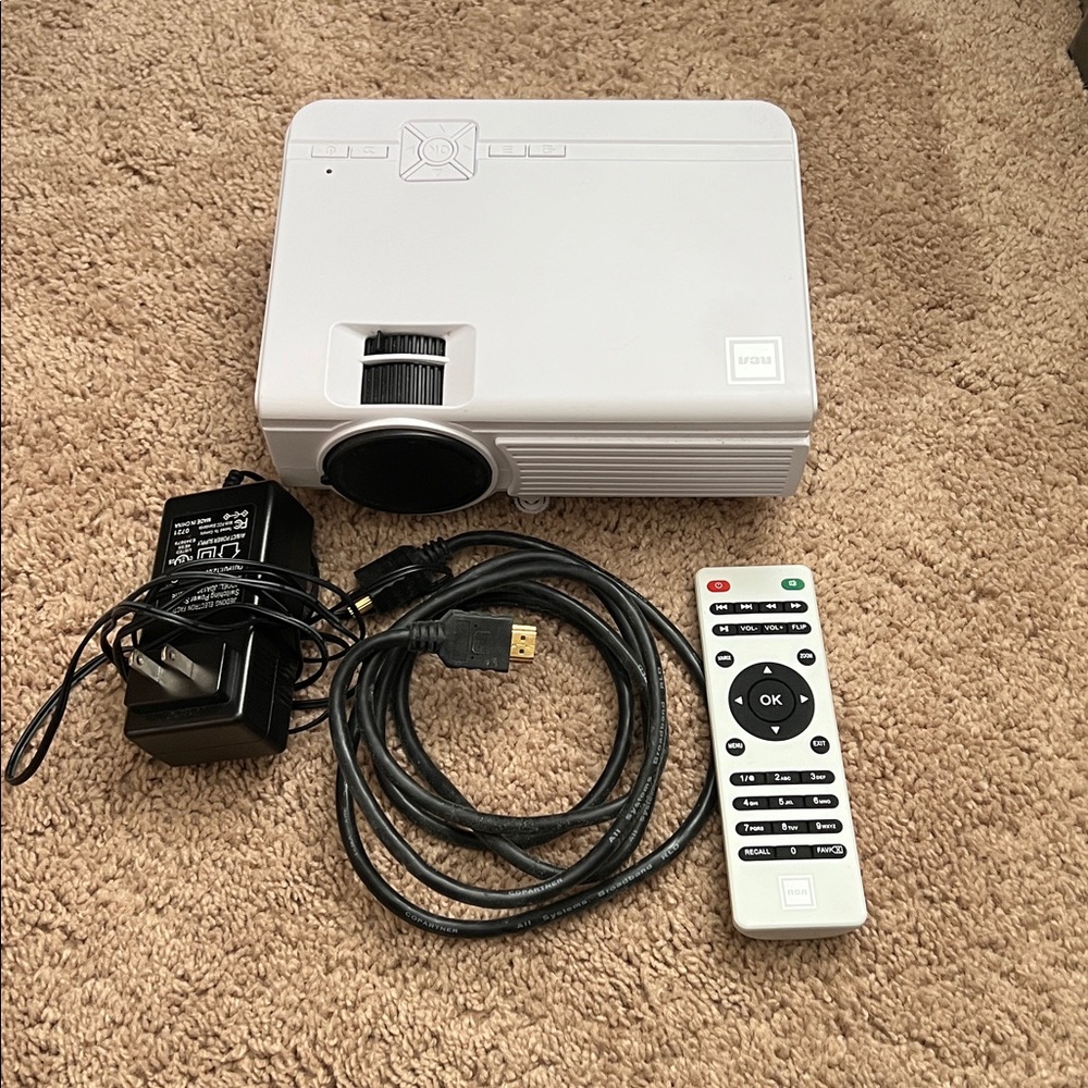 White Projector with Remote and Cables